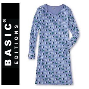 🍇 BASIC EDITIONS Super Cute Dog Heart Blue Nightgown NWT XL